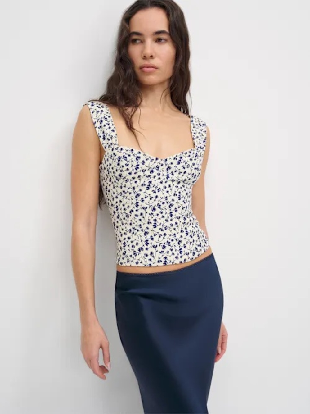 NWT Reformation Twilight Floral Top - Cream Navy Blue | Size 12